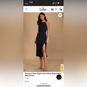 Lulu’s Dreamy Date Night Navy Blue Sleeveless Midi Dress